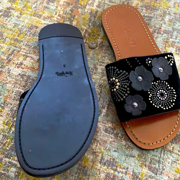 Black suede with flowers Coach slides - Picture 3 of 5